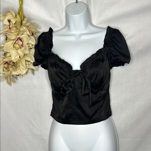 Satin Black Ruffled Crop Top